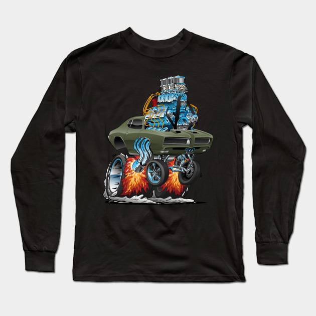 Classic American Muscle Car Hot Rod Cartoon Vector Illustration Long Sleeve T-Shirt by hobrath